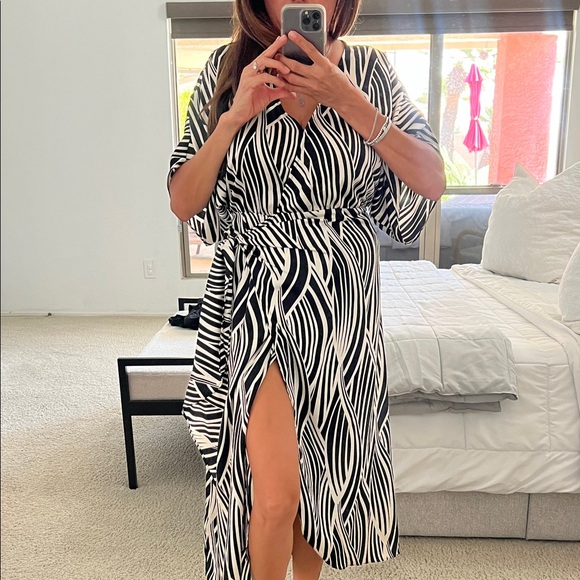 Lush Black and White Patterned Wrap Dress - Picture 1 of 4